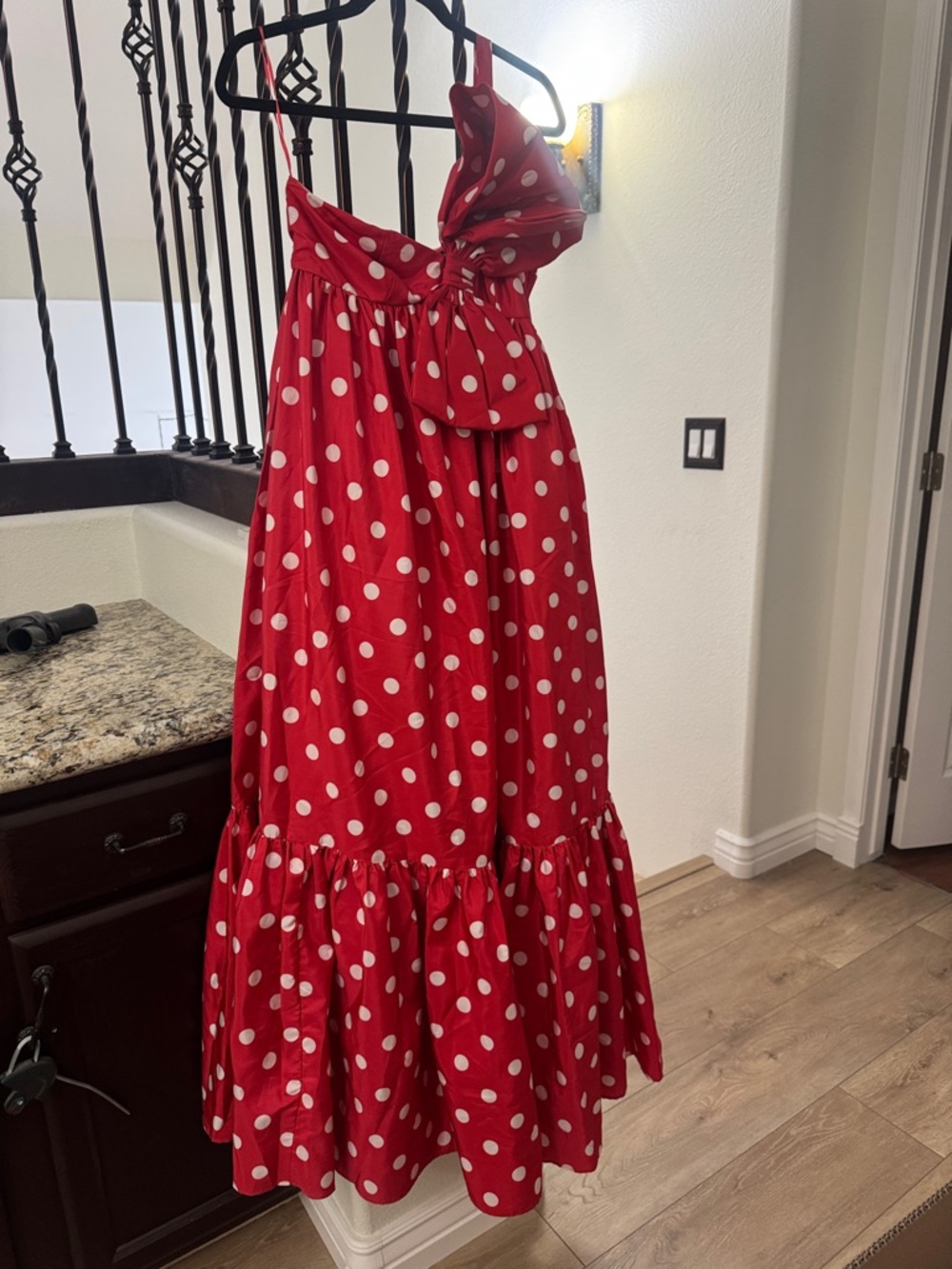Antropologie Red Polka Dot Midi Dress with Bow Accent
